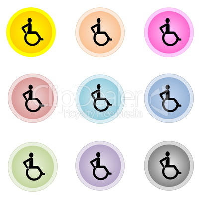 Set of colorful buttons with handicap, disable sign