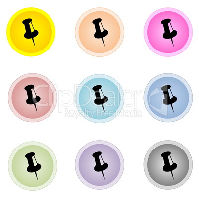 Set of colorful buttons with pin