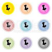 Set of colorful buttons with pin