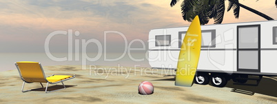 Caravan holidays at the beach - 3D render