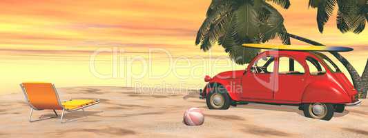 Deuch french car holidays at the beach - 3D render