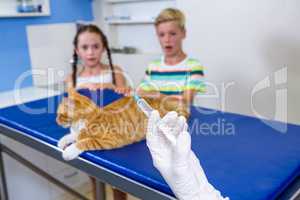 Children surprising by the syringe