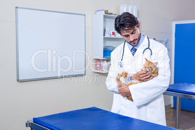 Vet holding a cat in his arms