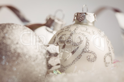 extreme close up view of white baubles
