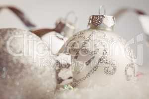 extreme close up view of white baubles