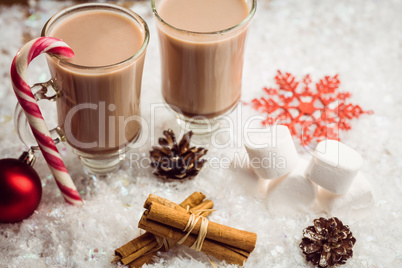 Overhead view of composite image of hot chocolates