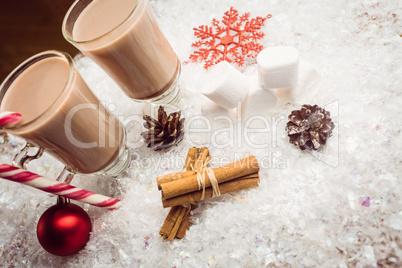 Overhead view of composite image of hot chocolates