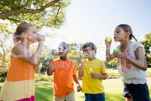 Children playing with bubbles