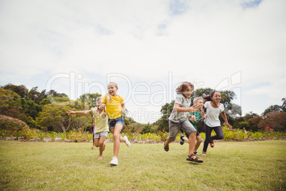 Children smiling and running