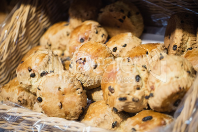 Focus on Shelves with bread