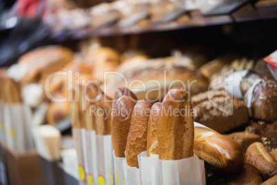 Focus on Shelves with bread