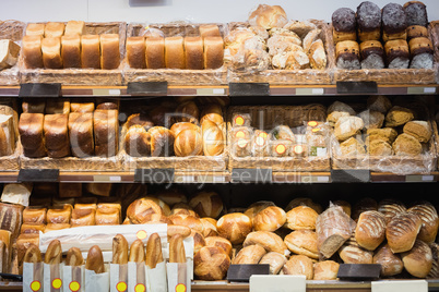 Focus on Shelves with bread