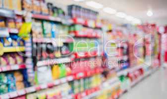 Side view of supermarket shelves