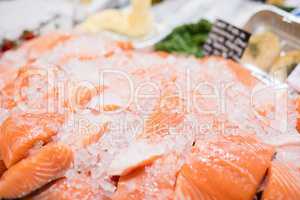 Sales counter with salmon