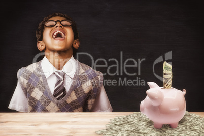 Composite image of cute pupil dressed up as teacher