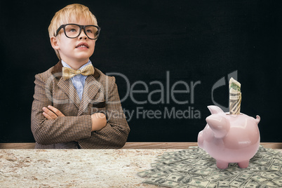 Composite image of cute pupil dressed up as teacher