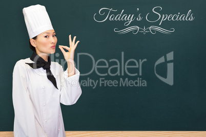 Composite image of woman chef