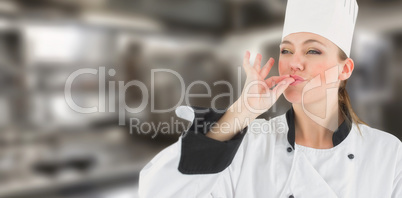 Composite image of portrait of a woman chef satisfying