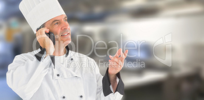 Composite image of a chef calling on the phone