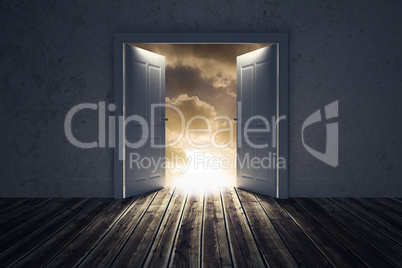 Composite image of open big door on wall