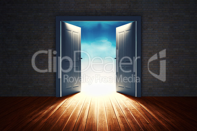 Composite image of open big door on wall