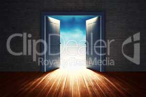 Composite image of open big door on wall