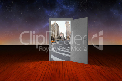 Composite image of illustration of open door