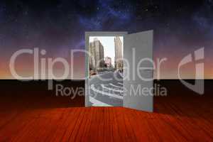 Composite image of illustration of open door