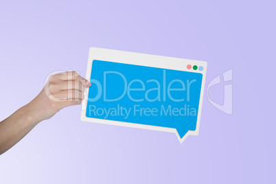 Composite image of businesswoman holding blank sign over white background