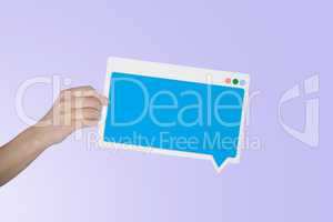 Composite image of businesswoman holding blank sign over white background