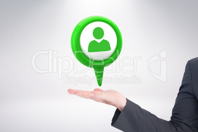 Composite image of businessman with his hand out