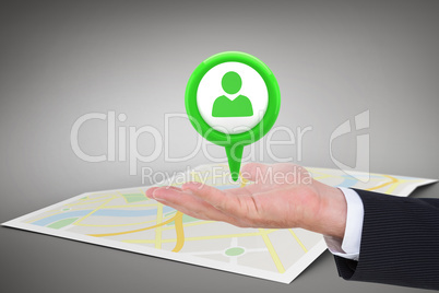 Composite image of businessman with wrist watch and hands out