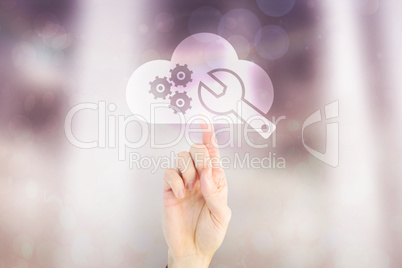 Composite image of businessman hand pointing something up