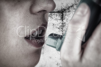Composite image of close up on asthmatic person