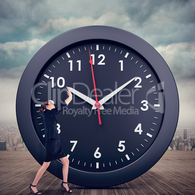 Composite image of businesswoman pushing