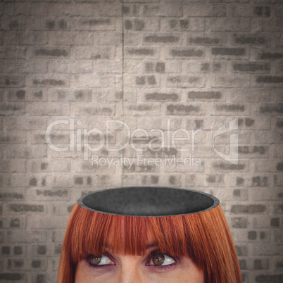 Composite image of red head woman with copy space