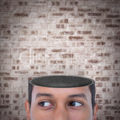 Composite image of close up of a hipster looking away