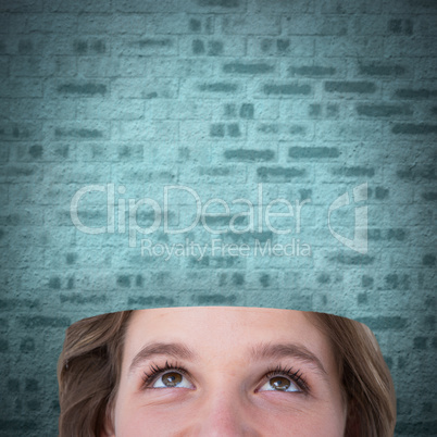 Composite image of pretty blonde looking up