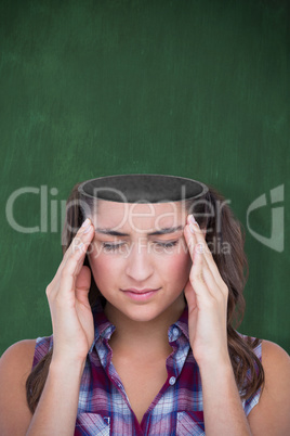 Composite image of upset woman suffering from headache