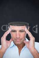 Composite image of handsome man thinking with hand on forehead