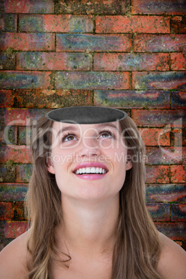 Composite image of pretty blonde looking up