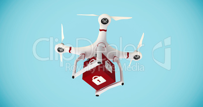 Composite image of a drone bringing a red cube