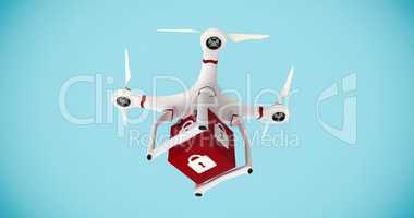 Composite image of a drone bringing a red cube