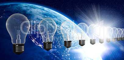 Composite image of a row of light bulbs
