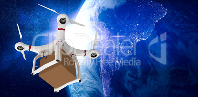 Composite image of a drone bringing a cardboard box