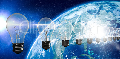 Composite image of a row of light bulbs