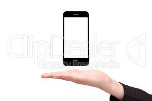 Composite image of hand holding a phone