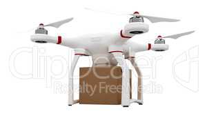 A drone bringing a cardboard box