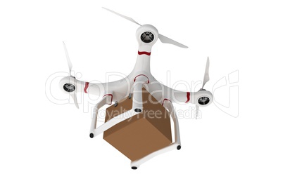 A drone bringing a cardboard box