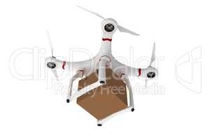 A drone bringing a cardboard box